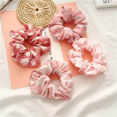 China Retro Cute Girl Pink Color Stripe Dots Fabric Hair Scrunchies Hair Tie for sale