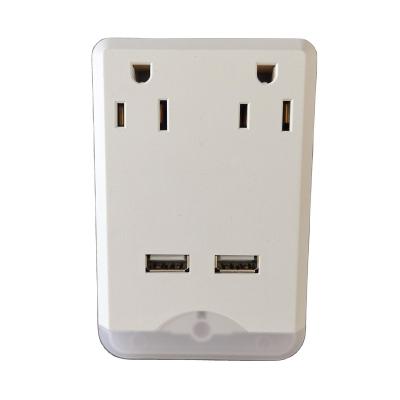 China Dual USB Ports 2outlets 2USB Adapter / USB Charger Charging Adapter / Electrical Outlets Adapter With Night Light for sale