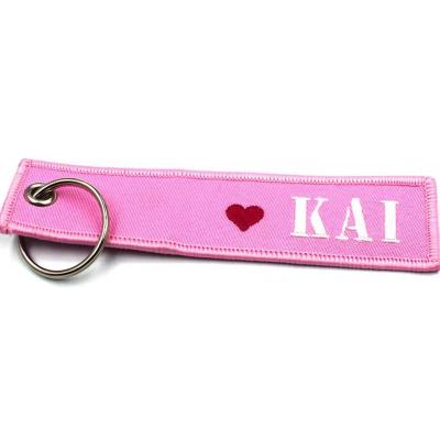 China Custom Logo Woven Embroidered Key Holder Key Chain Key Indicator Throw Tags Patch For Promotional Gift for sale