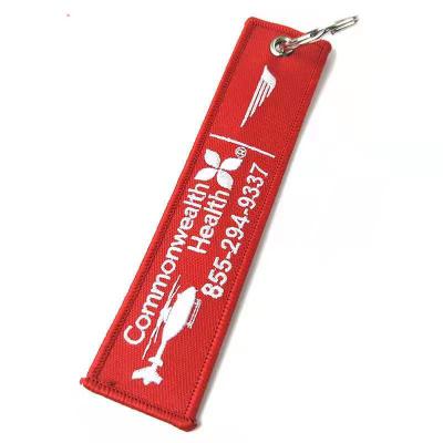 China Key Holder Key Chain Custom Woven Embroidered Key Tag Throw Tags Patch With Your Logo Name for sale