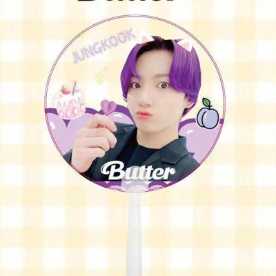 China China Wholesale Custom Circle Shape Transparent PVC Hand Held Fans With Purple Hair Boy for sale