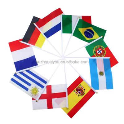 China Health Care Institutes Factory Customized 2022 Custom Outdoor Waving Flag Small Hand World Cup Polyester Flag Banner for sale