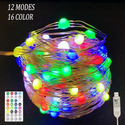 China Home Decor Smart 30 50100 Dot USB LED Copper Wire Fairy Dynamic Control RGB 12 Modes Fairy Christmas Decorations String Lights for sale