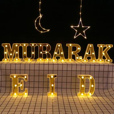 China EID MUBARAK Battery Operated Led Letters Wall Table Night Lights Ramadan Decorations Marquee Sign Home Decor Golden Alphabet for sale