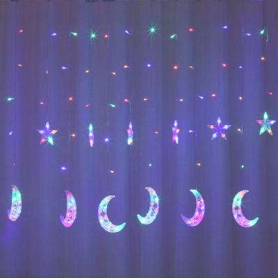 China Decorative Lighting Stars and Moon Holiday String Window Curtain Fairy Lights for New Ramadan and Eid Party Decorations Lights for sale