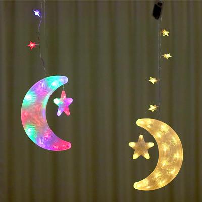 China Indoor Decoration USB Battery Operated 3D Led Crescent Moon Star Ramadan And Plastic Eid Wall String Decorations Lights for sale