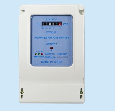 China DTS6111 Active Electronic Power Meter 1.5-6A 5-20A 10-40A 15-60A 20-80A 30-1 DTS6111 Electronic Power Meter 3phase KWH 3 Phase 4 Wire for sale