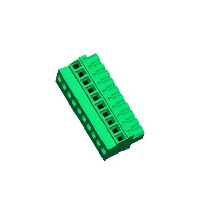 China Horizontal Opposite Direction Line Matte Tin Terminal Block Connector Female PA66 Green for sale