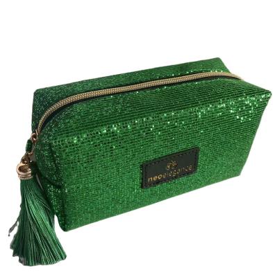 China Lux Personalized Custom Glitter Sequins Tassel Zipper Perfume Brush Makeup Cosmetic Bag For Women Girl for sale