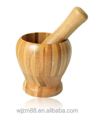 China Viable Wholesale Natural Bamboo Pestle and Mortar for Garlic, Bamboo Grinding Bowl for Home Kitchen for sale