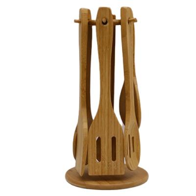 China Sustainable Bamboo Kitchen Spatula Set With Bamboo Rack , Spoon And Scraper Kitchen Cutlery Set for sale