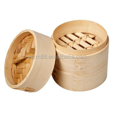 China Sustainable Round Or Square Shaped Bamboo Steamers Set , 3 Layers Rice Food Steamer Wholesale for sale