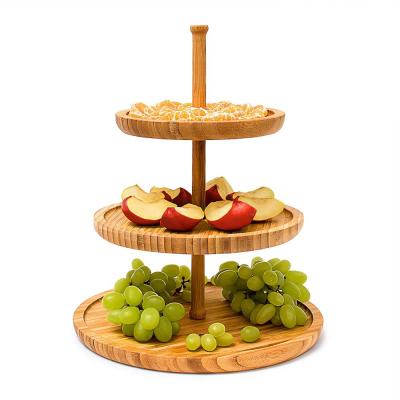 China Traditional fruit Etagere in wood with 3 round dishes for biscuits for sale