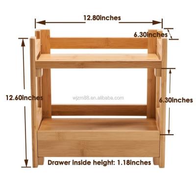 China Traditional Bamboo Makeup Organizer Holder Cosmetic Storage Bathroom Organizer Display Shelf With Drawer for sale