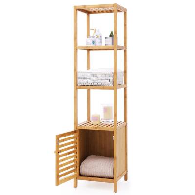 China Multifunctional 4 Tier Floor Shelving Unit Natural Foldable Bamboo Storage Tower Cabinet for sale