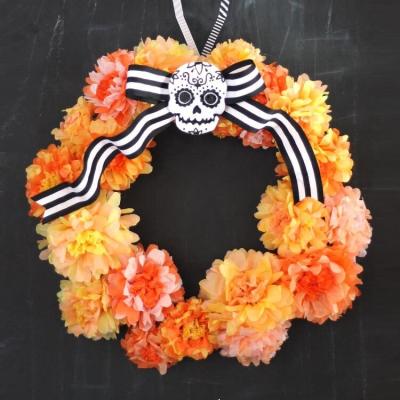 China Halloween Party Decorations Front Door Dia De Los Muertos Silk Flower Garland For Halloween Decoration for sale