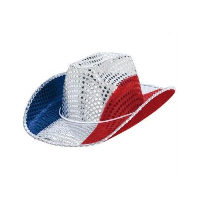 China Cheap Patriot Red White Blue Cowboy Polyester Sequin Hat For 4th Of July for sale