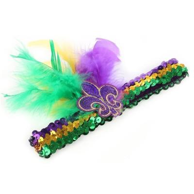 China Chunky Sequin Accessory Fat Tuesday New Orleans Accessory Gold Green Purple Sequin Headband New Orleans Mardi Gras Feather Fleur De Lis for sale