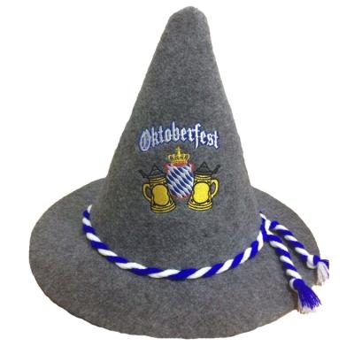 China High Quality German Bavarian Felt Party Costume Accessories Oktoberfest Gray Peasant Hat With Custom Logo for sale