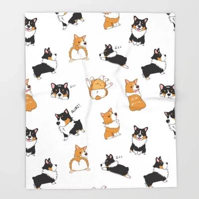 China Cute Dog Design Doodle Cartoon Kids Wearable Throw Blanket Blankets For Beds For Home for sale