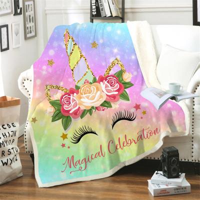 China High Quality PORTABLE Unicorn Custom Throw Blanket Cartoon Pattern Fleece Blankets With Logo for sale