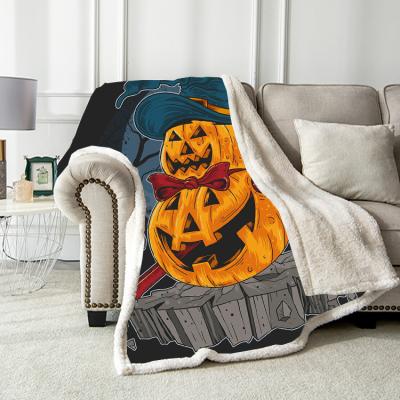 China Wholesale China Products Soft Halloween Pumpkin With Devils 100% Polyester Sherpa Fleece Blanket For Bed for sale