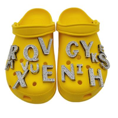 China Luxury Rhinestone Snap Clog Charms With 26 Sliver Color Luxury Letters Charm Croc Charms Shoe Accessories Shoes For Women for sale