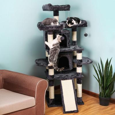 China 2021 Viable Wholesale Hot Plush Cat Tower Wooden Multi Level Tree House Large Size for sale