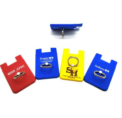 China 2020 Popular Fashion 3M Silicone Phone Card Holder Sleeve Wallet With Ring Holder for sale