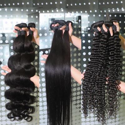 China 12A Grade 100% Silky Straight Wholesale Unprocessed Natural Black Color Unprocessed Double Wave Human Hair Bundles Virgin Hair Bundles for sale