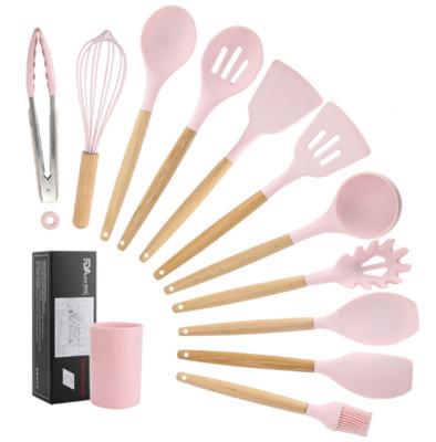 China Traditional Silicone Cookware Set Spatula Nonstick Shovel Wooden Handle Cooking Tool Kit Kitchen Tool Accessories for sale