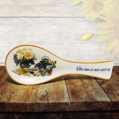 China Viable Kithchenware Resting Spoon Ceramic Flower Design Yellow Color for sale