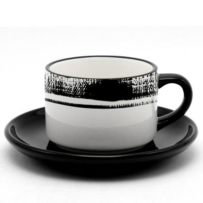 China Healthy Nordic modern simple style cappuccino coffee cup and saucer black and white ceramic set for sale