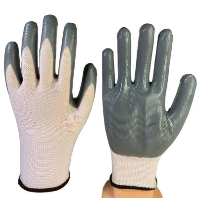 China Hands Protection For Working Customs Color Polyester 13 Gauge Nitrile Nylon Palm Coated Work Gloves For Construction for sale