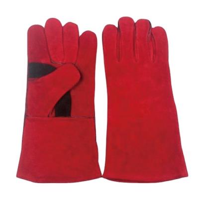 China Hands Protection For Working OEM 2022 Heat Resistant Cow Split Leather Welding Gloves / Piping Red Welding Glove for sale