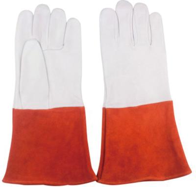 China Hand protection for working TIG Welding Glove offers a soft goatskin palm for added sensitivity and 15cm cow split leather cuff size for sale