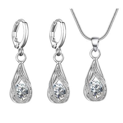 China Fashion Trendy Crystal Necklace Jewelry Set Zircon Earrings Shiny Plating Alloy Ladies Drop Shaped Jewelry for sale