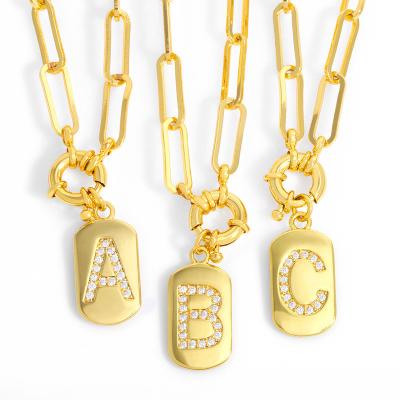 China 2022 18K Gold Plating Trendy Trendy Zircon Brass Micro Inlaid Letter Shape Chain Pendant Necklaces for Women and Girls for sale