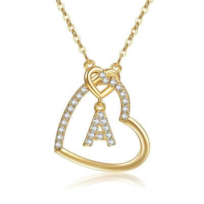 China 2022 Kind Three Trendy Trendy Letter Brass Cartoon Shape Heart Zircon Plated Pendant Necklaces Jewelry for Women and Girls for sale