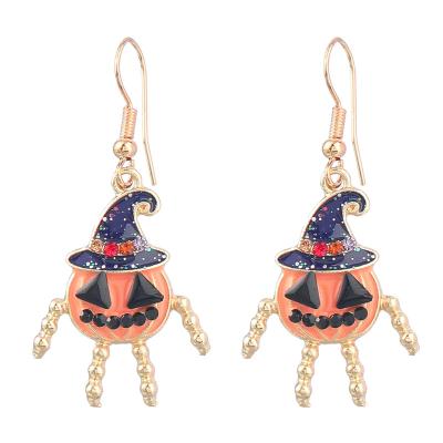 China 2022 Funny Halloween Halloween Earring Girl Alloy Drop Oil With Diamond Pumpkin Woman Earring Hook for sale