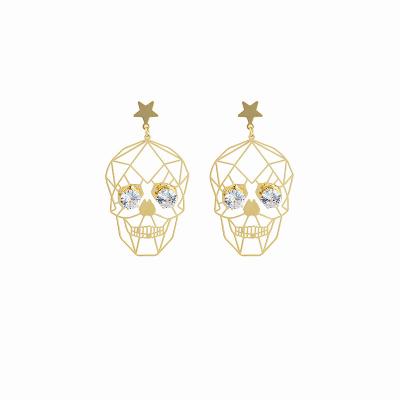 China Halloween 2022 New Popular Exaggerated Personalized Halloween Gold Skull Face Rhinestone Weird Earrings for sale