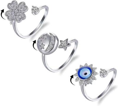 China New Arrival FASHIONABLE Shaker Rings For Worry Anti-stress Adjustable Devils Eye Four Leaf Clover Rotating Halloween Ring for sale