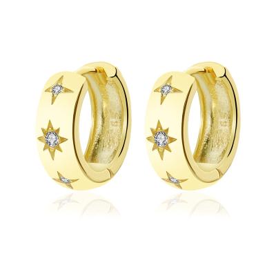 China 2022 Trendy Star And Moon Stud Earrings Jewelry Set 18K Gold Plated Brass Starburst Zircon Huggie Circle Earrings For Women And Men girls for sale