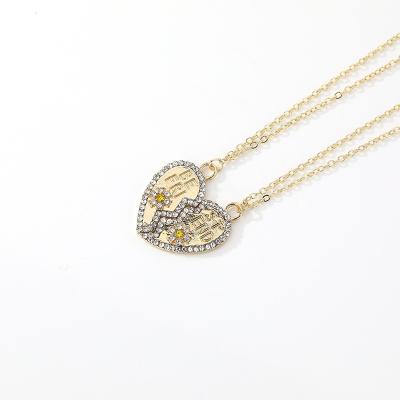 China Broken Heart Girl Gift Fashion Alloy Broken Heart Girl Gift Flower CZ Best Friend Heart Pendant Necklace Sets for sale