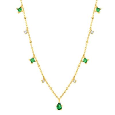 China Fashion Jewelry Clavicle Chain Necklaces Tasty Tasty Gold Plated Brass Crystal Gemstone Emerald Zirconia Choker Necklace for sale