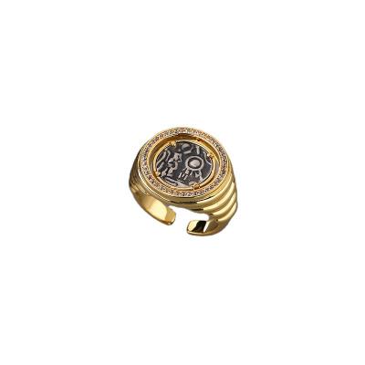 China 2022 New Design Adjustable Size Seal Rings Embossed 18k Gold Plated Brass Adjustable Coin Chunky Ring for sale