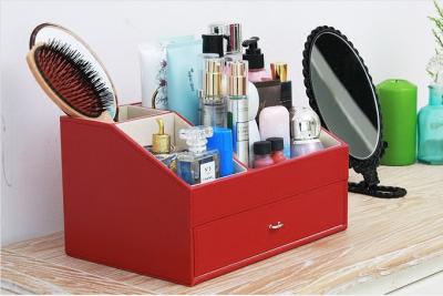 China Korean PU OEM 40*31*27 cm Desktop Cosmetic Storage Box for sale