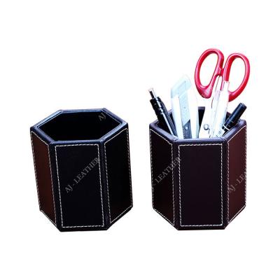 China Pen Stand PU Leather 9cm Office Stationery Holder for sale