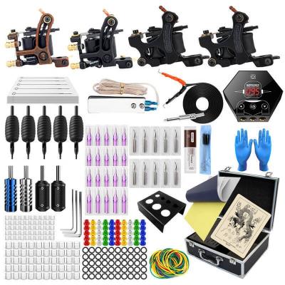 China Tattoo Kit Set Complete Equipment 4 Machines Tattoo Machine Disposable Needle Power Hook Machine zu verkaufen