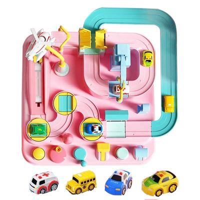 China Cars Rail Car Train Track Toys for Kids Montessori Boys Girls Xmas Gifts Racing Cars Mechanical Adventure Brain Table Game Gift for sale